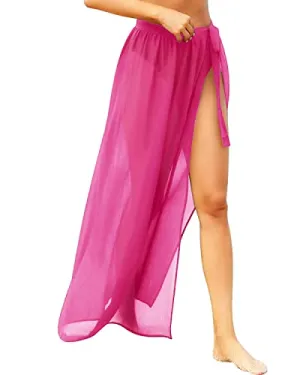 Women's Semi Sheer Swimsuit Cover Ups Beach Wrap Skirt-Neon Pink