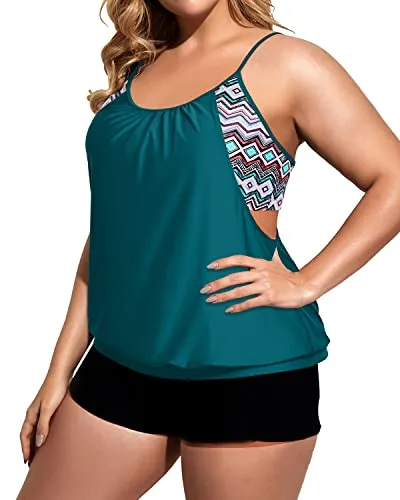 Women's Shaping Effect Tankini Sets For Large Breasts-Teal