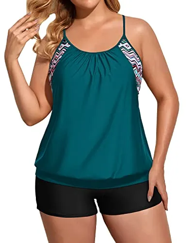 Women's Shaping Effect Tankini Sets For Large Breasts-Teal