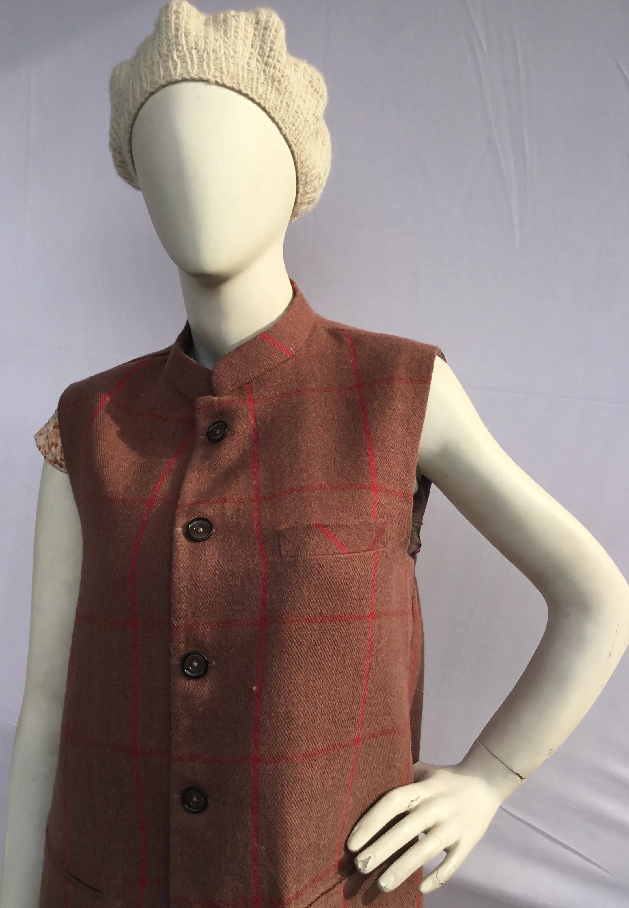 Woollen Nehru Jacket - Half Sleeve -Brown & Red | 100% Wool | For Men