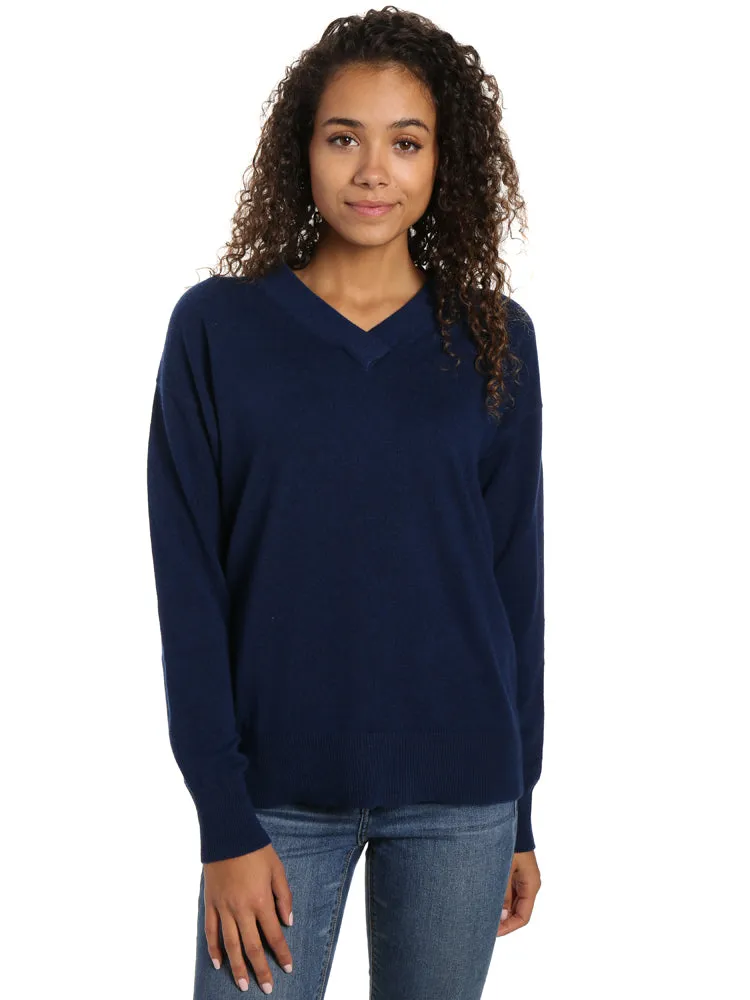 Zainuno Moizni Women's 100% Cashmere Deep V-Neck Sweater