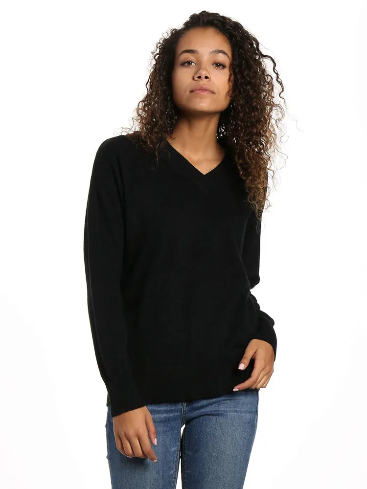 Zainuno Moizni Women's 100% Cashmere Deep V-Neck Sweater