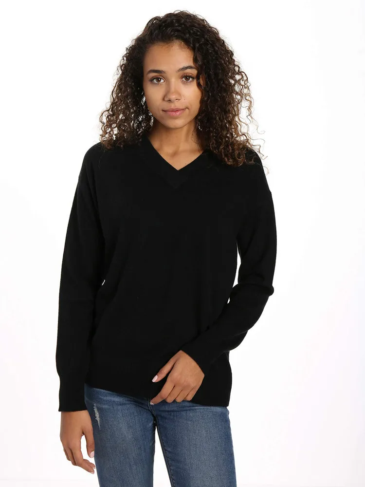 Zainuno Moizni Women's 100% Cashmere Deep V-Neck Sweater