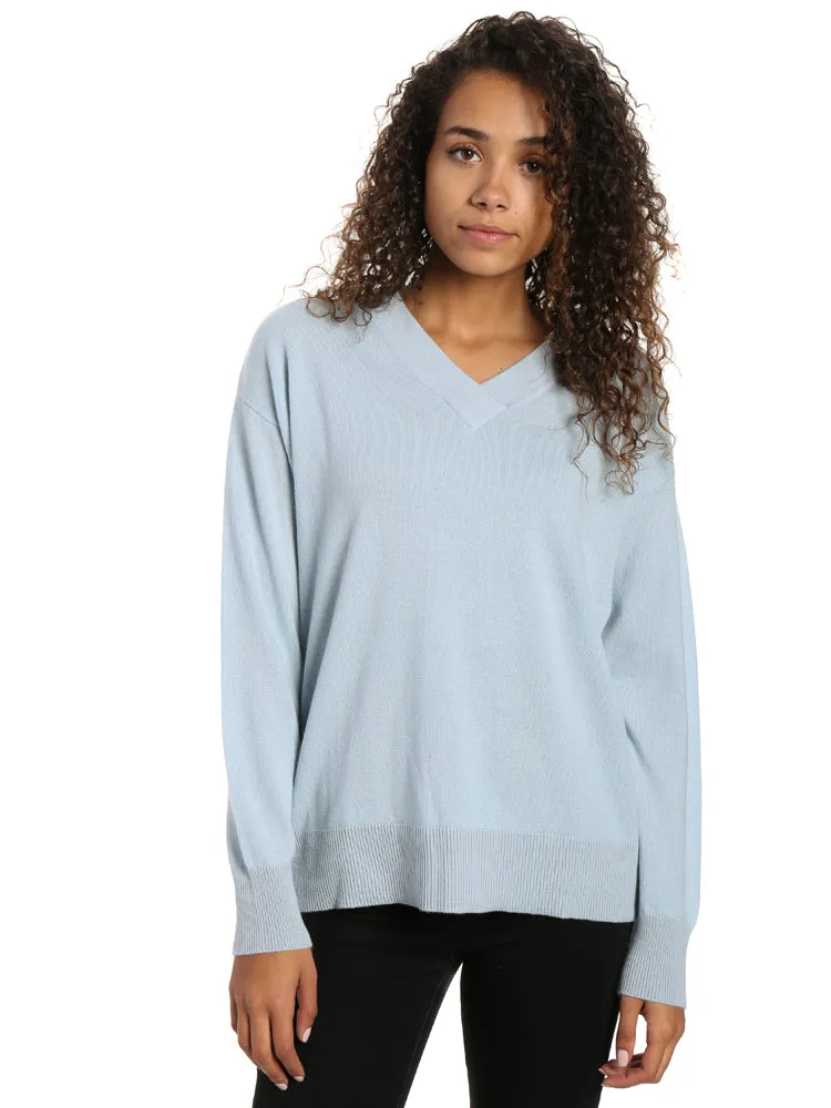 Zainuno Moizni Women's 100% Cashmere Deep V-Neck Sweater