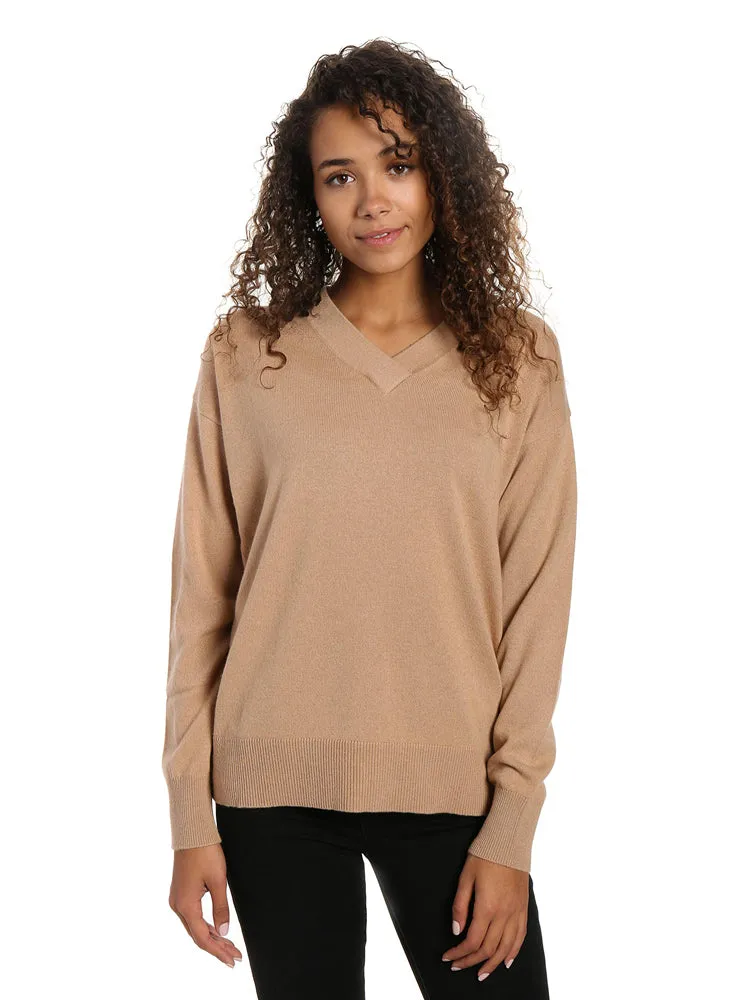 Zainuno Moizni Women's 100% Cashmere Deep V-Neck Sweater